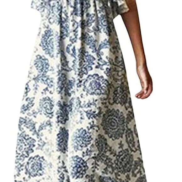 Women's Lightweight Bohemian Maxi Dress in Blue/White – Perfect for Summer Style - Picture 1 of 6